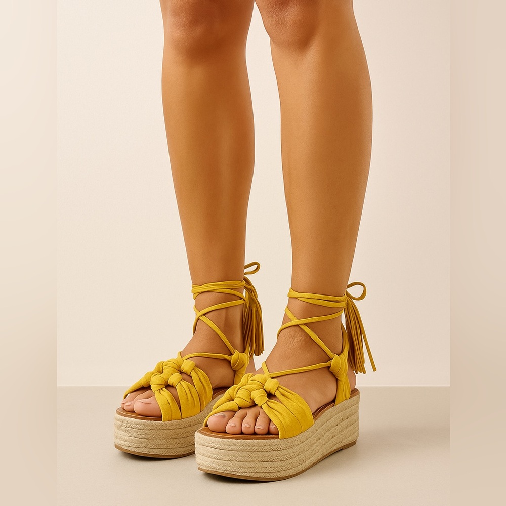 Sigerson Morrison‎ Mustard Yellow Suede Espadrille Platform Wedges Sz. 7